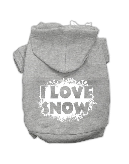 I Love Snow Screenprint Pet Hoodies Grey Size L