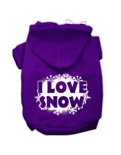 I Love Snow Screenprint Pet Hoodies Purple Size L