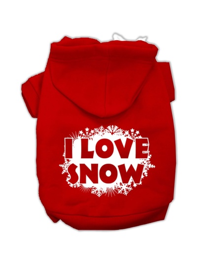I Love Snow Screenprint Pet Hoodies Red Size L