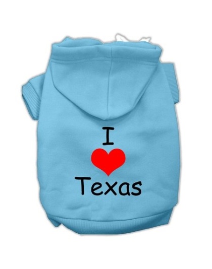 I Love Texas Screen Print Pet Hoodies Baby Blue Size Lg