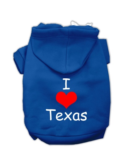 I Love Texas Screen Print Pet Hoodies Blue Size Lg