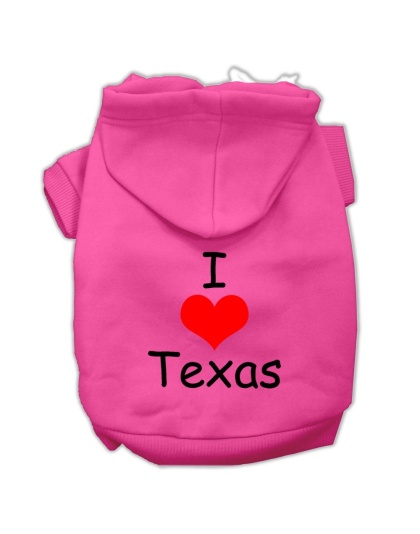 I Love Texas Screen Print Pet Hoodies Bright Pink Size Lg