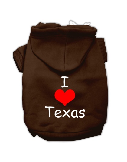 I Love Texas Screen Print Pet Hoodies Brown Size Lg