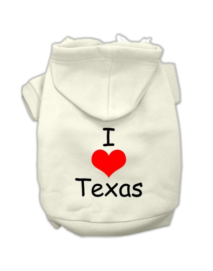 I Love Texas Screen Print Pet Hoodies Cream Size Lg