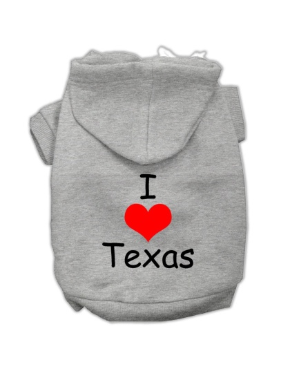 I Love Texas Screen Print Pet Hoodies Grey Size Lg