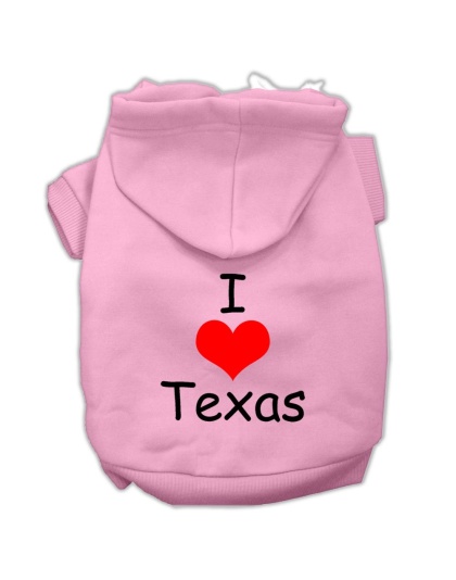I Love Texas Screen Print Pet Hoodies Light Pink Size Lg