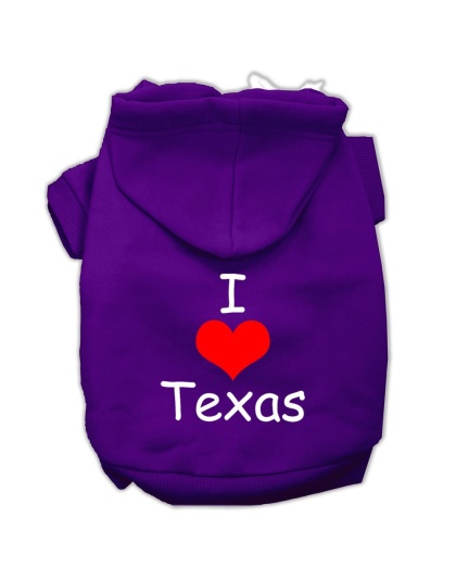 I Love Texas Screen Print Pet Hoodies Purple Size Lg