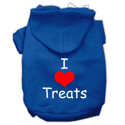 I Love Treats Screen Print Pet Hoodies Blue Size Lg