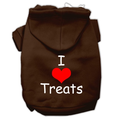 I Love Treats Screen Print Pet Hoodies Brown Size Lg