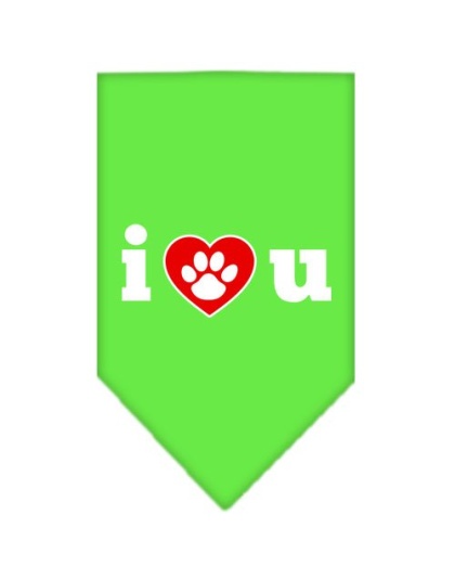 I Love U Screen Print Bandana Lime Green Large