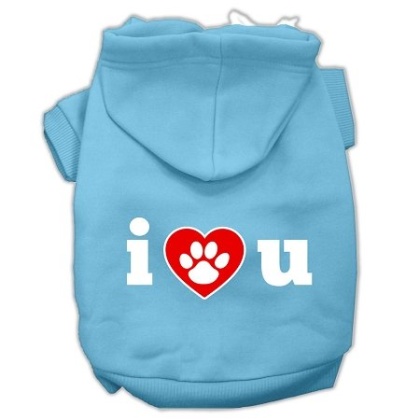 I Love U Screen Print Pet Hoodies Baby Blue Size Lg