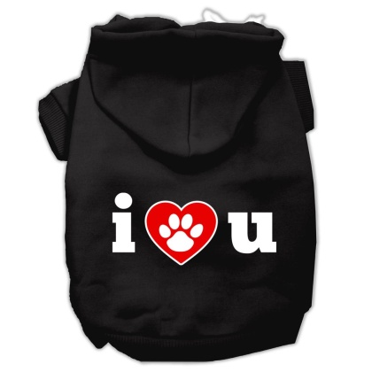 I Love U Screen Print Pet Hoodies Black Size Lg
