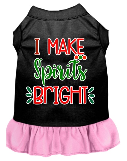 I Make Spirits Bright Screen Print Dog Dress Black with Light Pink Lg