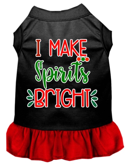 I Make Spirits Bright Screen Print Dog Dress Black with Red Lg