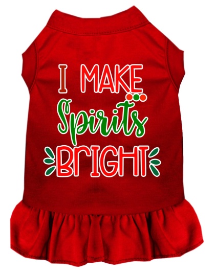 I Make Spirits Bright Screen Print Dog Dress Red 4X