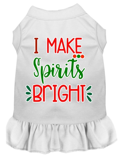 I Make Spirits Bright Screen Print Dog Dress White 4X