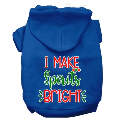 I Make Spirits Bright Screen Print Dog Hoodie Blue L