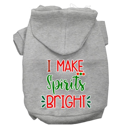 I Make Spirits Bright Screen Print Dog Hoodie Grey L