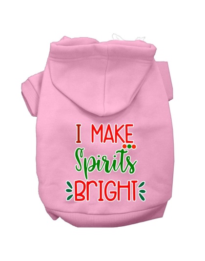 I Make Spirits Bright Screen Print Dog Hoodie Light Pink L