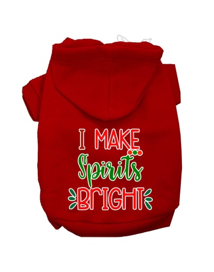 I Make Spirits Bright Screen Print Dog Hoodie Red L