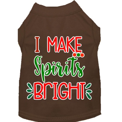 I Make Spirits Bright Screen Print Dog Shirt Brown Lg