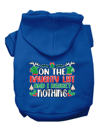 I Regret Nothing Screen Print Dog Hoodie Blue Size XS