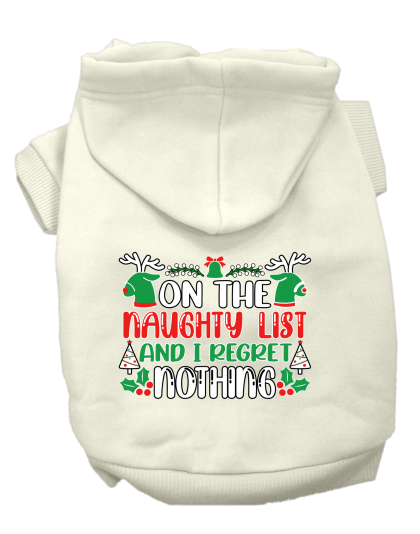 I Regret Nothing Screen Print Dog Hoodie Cream Size XS