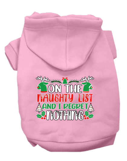 I Regret Nothing Screen Print Dog Hoodie Light Pink Size XS