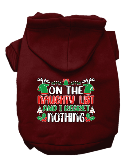 I Regret Nothing Screen Print Dog Hoodie Maroon Size XS