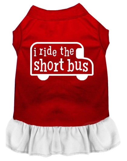 I ride the short bus Screen Print Dress Red with White Lg