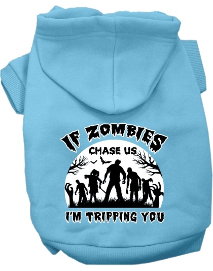 If Zombies Chase Us Screen Print Dog Hoodie Baby Blue Size XS