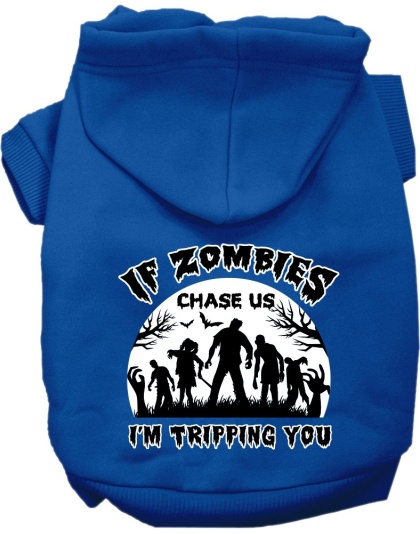 If Zombies Chase Us Screen Print Dog Hoodie Blue Size XS