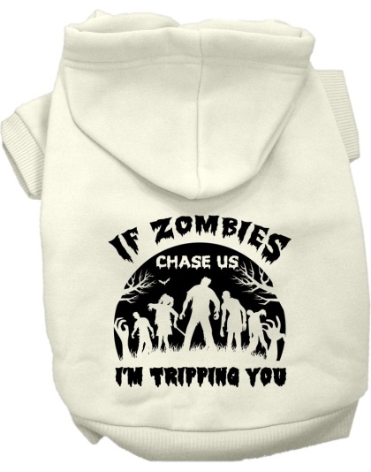 If Zombies Chase Us Screen Print Dog Hoodie Cream Size XS