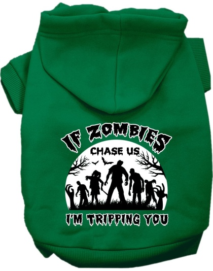 If Zombies Chase Us Screen Print Dog Hoodie Emerald Green Size XS