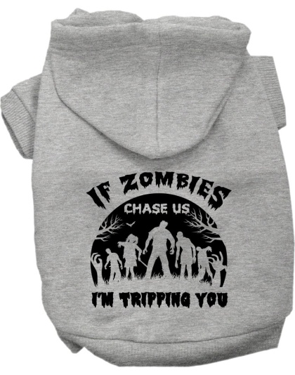 If Zombies Chase Us Screen Print Dog Hoodie Grey Size XS