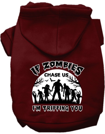 If Zombies Chase Us Screen Print Dog Hoodie Maroon Size XS