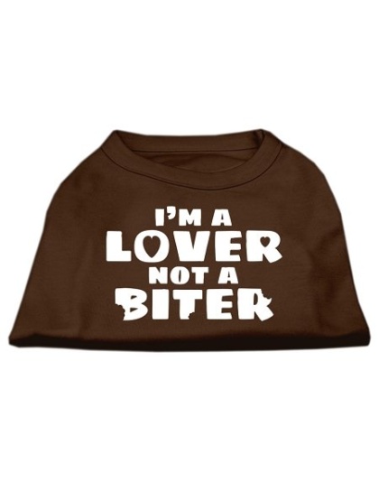I'm a Lover not a Biter Screen Printed Dog Shirt Brown Lg