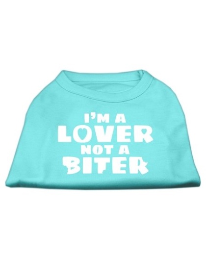 I'm a Lover not a Biter Screen Printed Dog Shirt  Aqua Lg