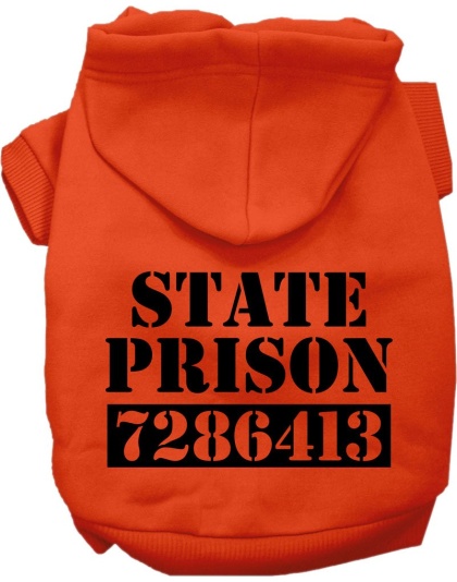Inmate Costume Screen Print Dog Hoodie Orange Size XS