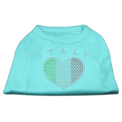 Italy Rhinestone Shirts Aqua L