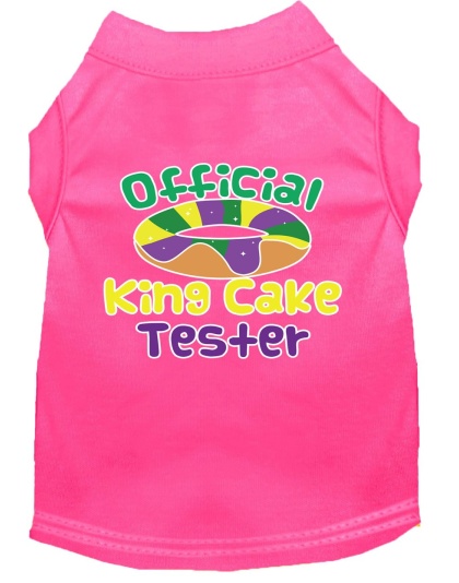 King Cake Taster Screen Print Mardi Gras Dog Shirt Bright Pink Lg