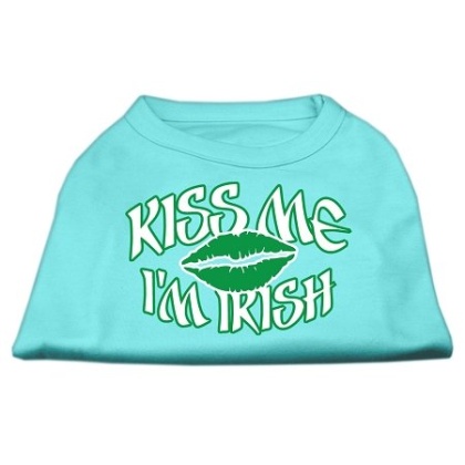 Kiss Me I'm Irish Screen Print Shirt Aqua Lg