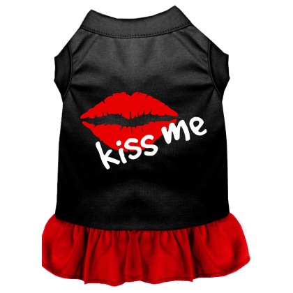 Kiss Me Screen Print Dog Dress Black with Red Lg