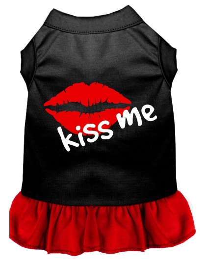 Kiss Me Screen Print Dog Dress Black with Red Lg