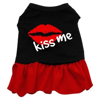 Kiss Me Screen Print Dog Dress Black with Red XL