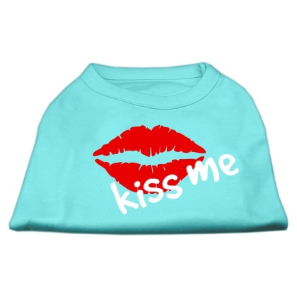 Kiss Me Screen Print Shirt Aqua Lg