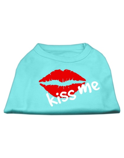 Kiss Me Screen Print Shirt Aqua Lg