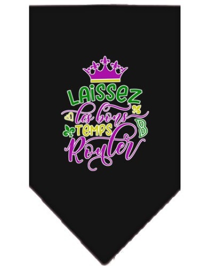 Laissez Les Bons Temps Rouler Screen Print Mardi Gras Bandana Black Large