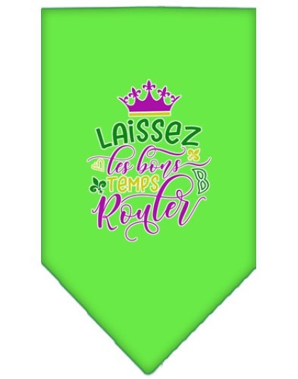 Laissez Les Bons Temps Rouler Screen Print Mardi Gras Bandana Lime Green Large