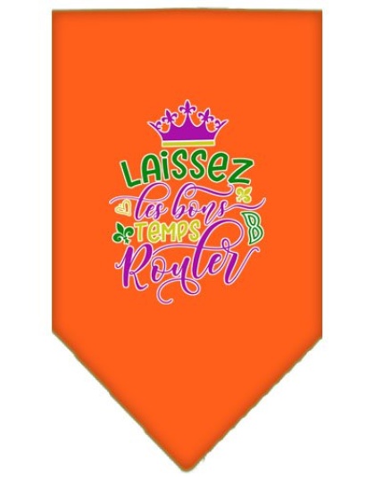 Laissez Les Bons Temps Rouler Screen Print Mardi Gras Bandana Orange Large